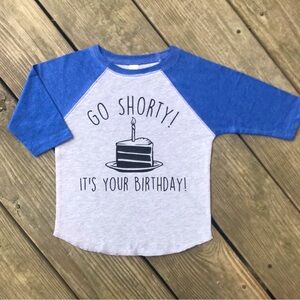 Blue and Gray Kids Birthday Raglan Shirt
